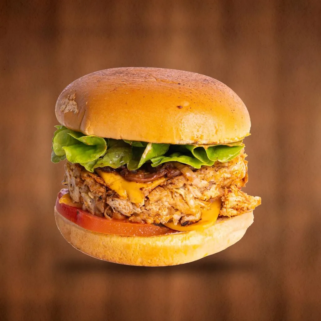 Spicy Chicken Burger - charcoal chicken with hot chili and spicy Portuguese sauce on a golden bun